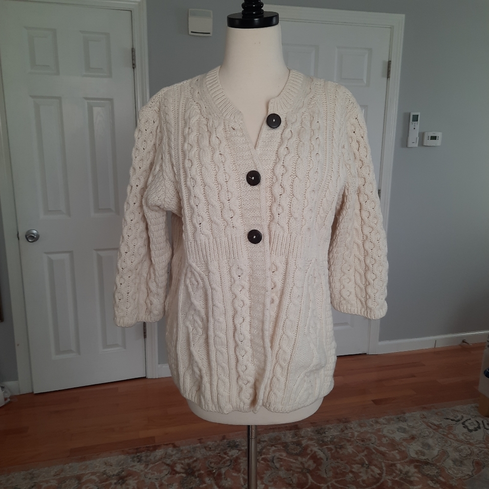 Kilronan Knitwear 3/4 sleeve wool cardigan.